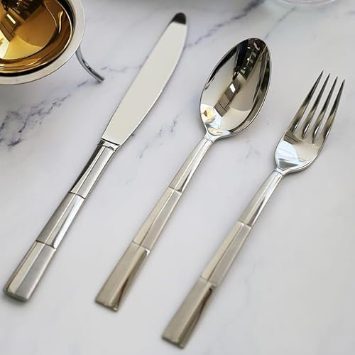 Besteckset, 3/12/18/24/30/36-teilig, Steakmesser, Gabel und Löffel aus Edelstahl 304, Hotelhaushalt, Steakmesser, Gabel und Löffel, Silber, 30-teilig für 10 Personen (Silber, 18-teilig für 6 Personen)