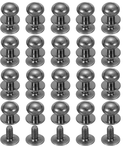 PATIKIL 20 Juegos Remaches De Cuero De 12 Mm Tornillos De Espárrago Negro | De Cabeza Redonda Con Rosca Trasera Y Botón De Cabeza Esférica, Para Reparaciones De Bolsos Cinturones