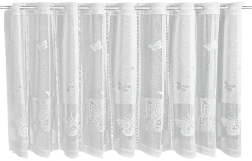Sehlbach Tenda bistrot in jacquard motivo a farfalla, Bianco, 160 x 60 cm, Traslucida, Motivo a filigrana, Facile da fissare, Accento decorativo, Ambiente affascinante