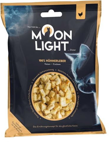 Moonlight Katzen-Croutons, 1 Päckchen – Hühnerleber, gefriergetrocknet, 100% Hühnerleber, besonders aromatischer Katzensnack & Topping, ohne Getreide & Zucker
