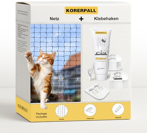KORERPALL Cat Net Includes Hook and glue, 10x13Ft /3x4M Balcony Netting made of Thickened galvanised steel wire to prevent scratching and chewing, Ideal for Catio Safety and Balcony Protection