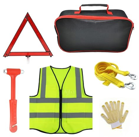 Kit di assistenza stradale di emergenza for auto/Cavo di avviamento, cinghia di traino, forniture di primo soccorso, pacchetto multiuso, strumento di autodifesa for automobilisti(Set1-7Pcs)