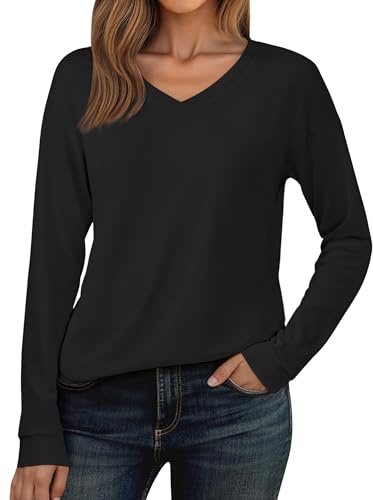 Demegimi Women’s Long Sleeve T-Shirt Basic Top Solid Tee Casual Blouse | Soft Cotton Feel, Relaxed Fit, Easy Matching, Casual Daily Wear, Autumn Winter Wardrobe Essential
