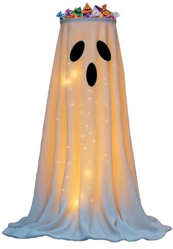 Halloween Decoration Ghost Candy Bowl, Light Up Ghost Sweet Bowls Stand, Candy Dish Holder With LED Light, Glowing Ghosts Decor For Halloween Festive Home Door Outdoor