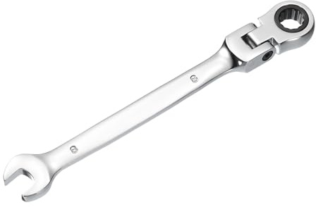 sourcing map Llave combinada de trinquete de cabeza flexible de 8 mm, caja de trinquete estándar métrica de 72 dientes y llave de acero CR-V de extremo abierto para sujetadores, tuercas, pernos