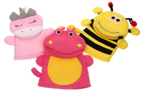 FIXOSHEE Moufles Exfoliants pour Garçon et Filles Lot de 3 Pièces Taille Unique en Matériau Doux Sûr pour Bébé Massage Corporel Bain et Soins Peau Sensible