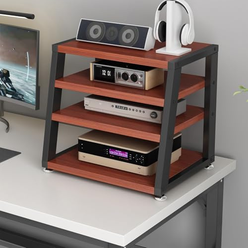 Étagère stéréo HiFi à 2/3/4 niveaux - Support audio portable pour platines tournantes et systèmes stéréo - Rack HiFi compact (rouge, 48 x 35 cm)