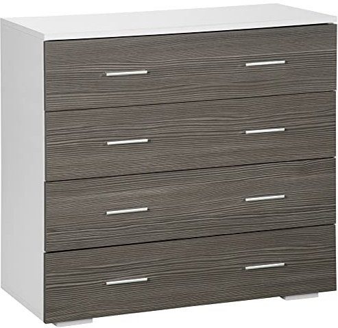 HOMCOM Cómoda 4 Cajones, Cómoda Dormitorio, Cajonera para Salón, Oficina, Pasillo, Estilo Moderno, 76x35x72 cm, Gris Veteado y Blanco