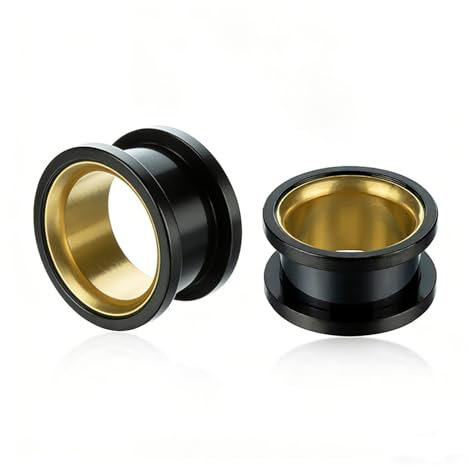 IGXX 6mm Ear Tunnels i Rostfritt Stål, Svart & Guld Double Flare Örhängen, 1 Par Plugs för Töjda Piercings
