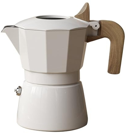 ANKROYU Pentola da fornello Pentola per caffettiera portatile professionale a doppie valvole stile vintage in lega di alluminio per fornello elettrico da campeggio all'aperto (Bianca)