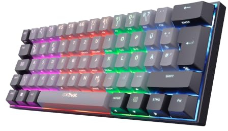 GXTrust Revyn Gaming Tastatur 60% Kabellos Deutsches Layout QWERTZ | Tri-Modi-Konnektivität 2.4GHz/Bluetooth/USB, Wiederaufladbar, 50H Spielzeit, für PC Laptop Mac, Grau/Schwarz