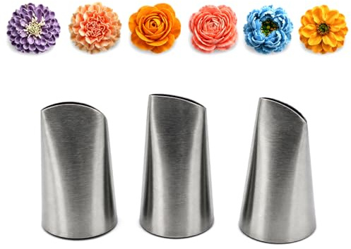 Timkumon 3 Pcs Korean Flower Piping Tips Set, Stainless Steel Flower Tubes 124K 125K 126K for Buttercream, Cake Decorating, Peonies, Roses, Ranunculus