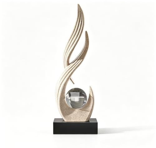 HSYTEK Skulptur Deko für Wohnzimmer, Esszimmer, Büro, 20.5x14.5cm | Deko Wohnzimmer Modern, Vogeldekorationen aus Eisen, Kristallkugel für Glück und Erfüllung, Bücherregal Dekoration