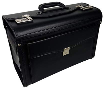 Gravidus Pilotenkoffer Business Trolley genügend Platz für Akten & Laptop - Ideal für Business, Reisen und Handgepäck - aus strapazierfähigem Lederimitat in Schwarz