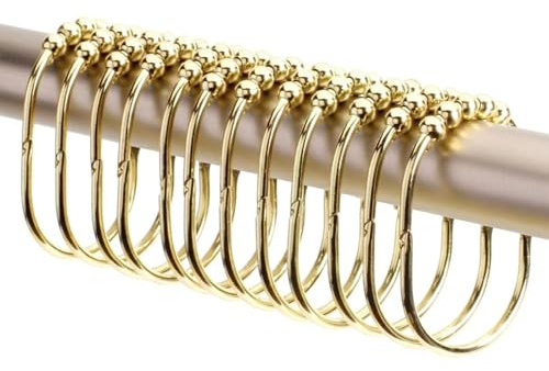 2lbDepot Set de Anillas/Ganchos Anchos para Cortina de Ducha, Acabado Dorado Decorativo, fácil Deslizamiento, 100% Inoxidable Set de 12 Anillas para bañera