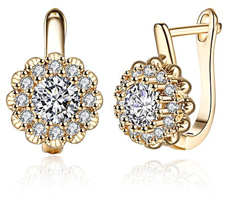 Pendientes de aro pequeños de diamantes de circonita cúbica para mujer, oro de 14 quilates, circonita cúbica, hipoalergénicos, regalo de cumpleaños, Navidad para su madre, Latón, Circonia cúbica