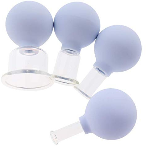 Set di 4 coppette in vetro per massaggio a vuoto, per rilascio miofasciale, spalla, schiena, collo, tessuto muscolare profondo (bianco)