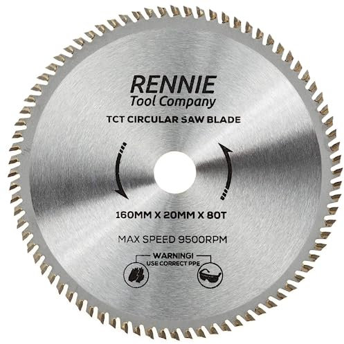 Rennie Tools Holzkreissägeblatt, 160 mm x 20 mm Bohrung x 80T Geeignet für Bosch Festool TS55 Makita Ryobi Dewalt Kreissägen etc., 160 mm Kreissägeblatt, auch passend für 165 mm Kreissägen