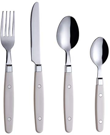 EXZACT Posate 24 pezzi in acciaio inossidabile - con manici per rivetti/stile retrò - 6 forchette da tavola, 6 coltelli, 6 cucchiai, 6 cucchiai da tè -Serve 6 (Crema)