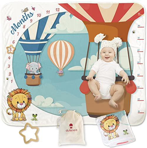 Coperta Mesi Neonato In Flanella Per Neomamme Con Sacca In Cotone | Baby Shower Primo Anno Bambino Maschio e Femmina | Copertina Regalo Nascita Lista Bebè