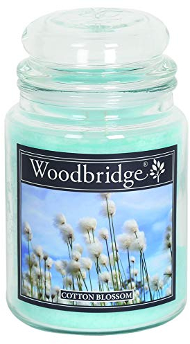 Woodbridge Große Duftkerze im Glas mit Deckel | Cotton Blossom | Duftkerze Frisch | Kerzen lange Brenndauer | Raumduft für Zuhause | Kerze 2 Docht