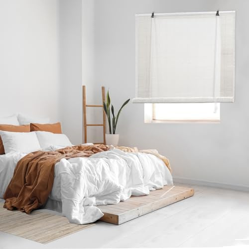 Tenda a Rullo in Bambù Naturale a Canne STORESDECO Tenda Avvolgibile Decorativa per Porte e Finestre Luce Filtrata Finitura Opaca Bianco 120x175 cm (larghezza x altezza)
