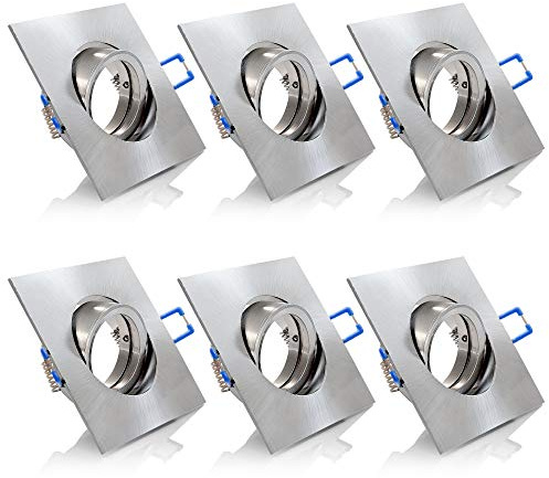 6x Einbaustrahler IP20 mit GU10 Fassung ECKIG eisen gebürstet schwenkbar Einbauspot Einbauleuchte Rahmen Rostfrei Deckenspot Strahler Spot 5104