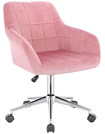WOLTU BS79rs 1x Bürohocker Arbeitshocker Schreibtischstuhl Drehhocker Rollhocker Rollstuhl Bürostuhl stufenlos höhenverstellbar mit Rückenlehne und Armlehnen aus Samt Rosa