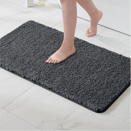 MIULEE Badezimmerteppich Badematte Weiche rutschfest Dunkelgrau 40x60 cm | Badteppich Fußmatte Badematten & Badteppiche Bettvorleger Flauschig Teppich Duschmatte für Bade & Wohnzimmer Schlafzimmer
