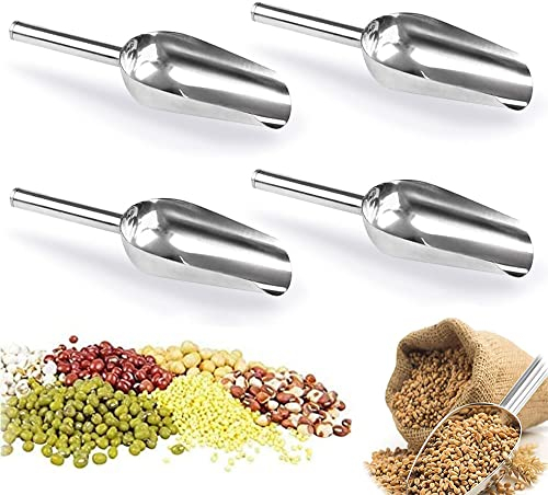 4Pcs Pala Ghiaccio in Acciaio Inossidabile, Paletta per Farina, Paletta per Alimenti, Cucchiaio Pratico da Cucina/Bar/Giardino/Supermercato, per Farina, Ghiaccio, Cibo, Fagioli