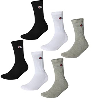 Champion Unisex Socks Basics 6pk Crew Füßlinge, Hellgrau Meliert, Weiß, Schwarz, 43-46 EU