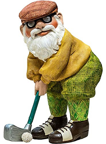 BANNESE Garden Gnome Statue Funny Old Man Golf Resin Outdoor Figurine Yard Art Ornaments for Patio Yard Lawn Porch Flowerbeds And Offices Crafts Decorations,Yellow,13.5 * 6.35 * 25cm