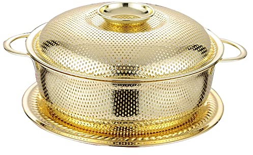 Set di scolapasta e ciotola da cucina, colino per alimenti, materiale in acciaio inox, grande ciotola in metallo e scolapasta staccabile con coperchio e piastra inferiore (L)
