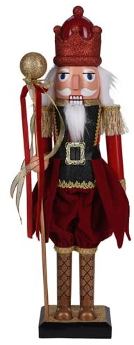 URBNLIVING Wooden Look Christmas Nutcracker Soldier Xmas Traditional Ornament Assorted Sizes (38cm, Red Orb)