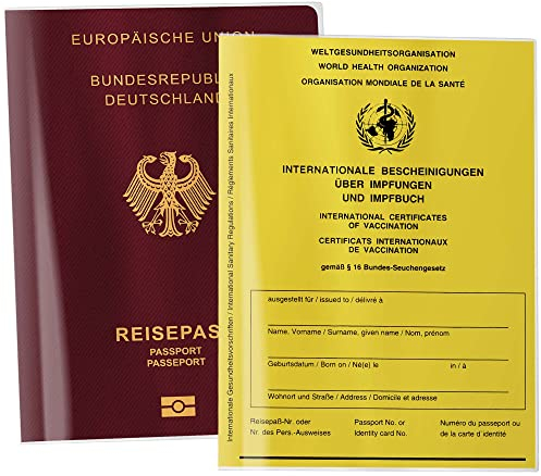 OLGS Impfpass/Reisepass Hülle transparent | Schutzhülle für NEUEN Impfausweis & Reisepass 10x13,7cm | Impfpasshülle, Reisepasshülle Etui für Kinder und Erwachsene – MADE IN GERMANY (Blanko 1 Stk.)