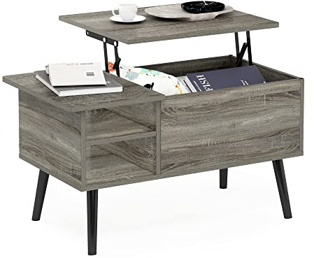 Furinno Jensen-Tavolino da Salotto con Gambe in Legno, Quercia, Grigio Rovere Francese, 48.01 (D) x 89.99 (W) x 47.60 (H) cm