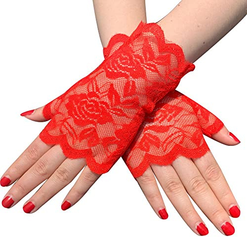 Fingerlose Spitzenhandschuhe für Frauen 1 Paar Blumen Spitzenhandschuhe Kurze Braut Handschuhe Netzhandschuhe für Hochzeitsfeier Kostümzubehör Fingerlose Spitzenhandschuhe