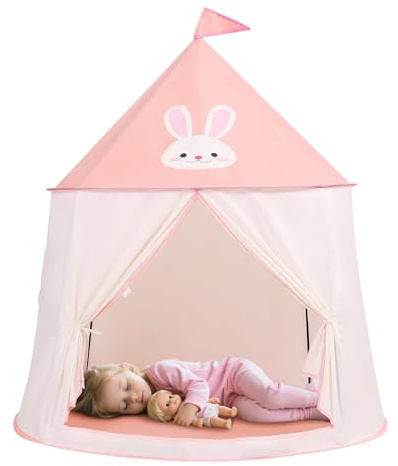 Lektält för småbarn, lektält för barn, prinsessa prins slottält, bärbart popup indiantält, trädgårdshus tippi tält, barnrum lekhus, födelsedag julklapp (rosa kanin)
