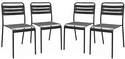 Alice's Garden - Lot de 4 chaises de Jardin Acier. 4 Places. Anthracite. Amelia. L44 x P52 x H79cm