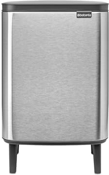 Brabantia - Cubo de basura Bo Hi 12 L con tapa de cierre suave, interior extraíble y asa de transporte - Adecuado para baño, dormitorio y oficina en casa - Matt Steel Fingerprint Proof