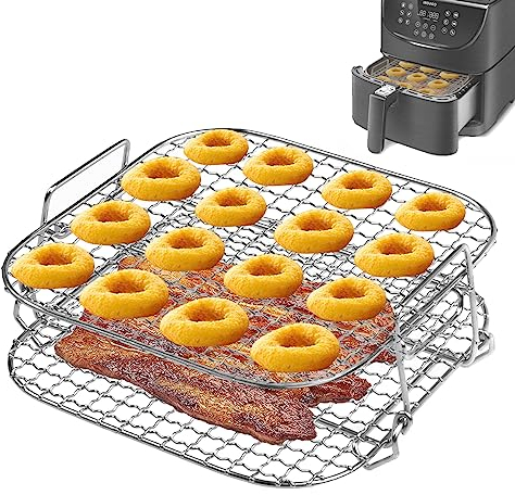 Rack für Cosori Air Fryer,304 Edelstahl 2-lagiger Dehydrator-Grillrost Rack Zubehör für COSORI 5,5 L XXL, COSORI 6,4 L,Instant Vortex 5,7 L, Proscenic 5,5 L Airfryer Heißluftfritteusen