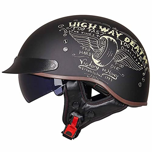 Halbschalenhelm Motorradhelm Vintage Halbhelm ECE Zugelassener Erwachsenen Halbschale Jet Helm Roller-Helm Scooter-Helm Moped Mofa-Helm mit Visier