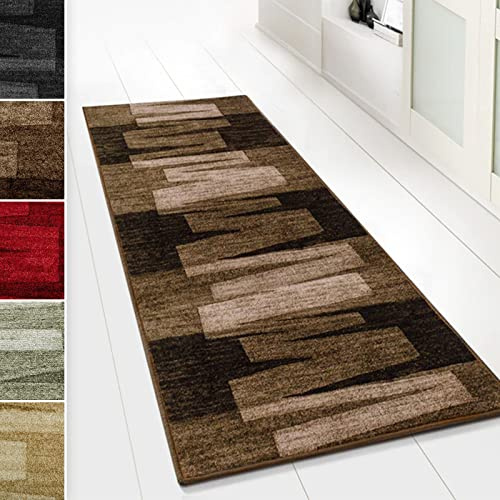 casa pura Teppich Läufer für Küche Via Veneto Flur & Wohnraum - Teppichläufer auf Maß - Meterware - Flurteppich - Küchenläufer - Brücke - Wohnzimmer Teppich 80x250 cm | 2m² - Braun