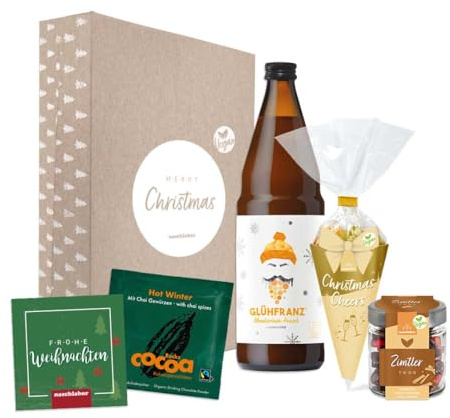 naschlabor Frohe Weihnachten Premium Vegan | Fröhliche Weihnachten zum Naschen und Genießen | Die Weihnachtsgeschenkbox für die Familie, Freunde und Bekannte