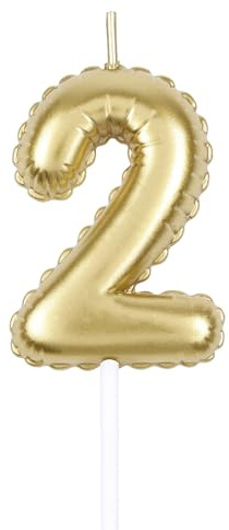 ZHIHUI Gold Number Birthday Candles Decorations, Gold Number 2 Candles Cake Topper, Balloon Shaped Golden Digital Candle Candles for Birthday Party Wedding Anniversary Celebration Supplies