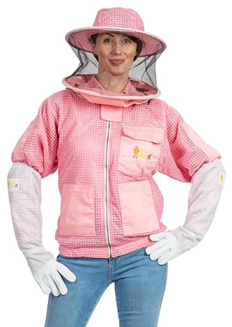 Massive Bee Store Imkerjacke, vollständig belüftet, mehrfarbig mit rundem Schleier (S, Rosa)