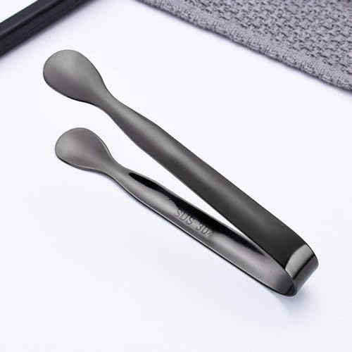 Black Ice Tongs Sugar Cubes Stainless Steel Mini Serving with Smooth Edge for Appetizers,Tea Party, Coffee Bar, Desserts, Cooking Tongs, Cooking Utensils