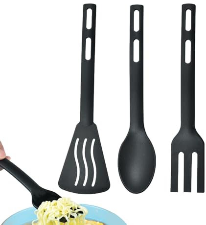 Set di utensili da cucina in nylon, set di cucchiai e spatole | Cucchiaio da cucina con scanalatura resistente al calore | Gadget da cucina, pentole per cucinare e cuocere al forno con forchetta per v