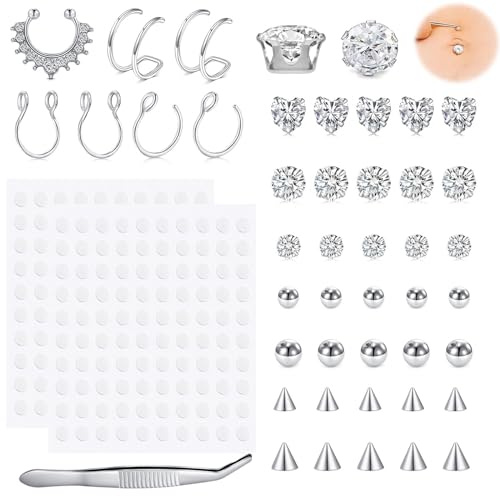WillTen Fake Septum Chirurgenstahl Fake Nasenpiercing Damen Septum Fakes Piercing Lippe Septum Ring Fake Non Piercing Schmuck Gemischte Farbe