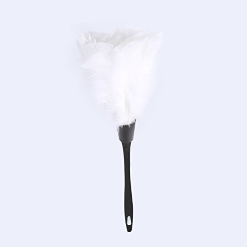 VIFERR Plumeau 36 Cm Plumes de Dinde Douces Plumeau Brosse Dépoussiérage avec Poignée Noire pour Maison Voiture Meubles de Bureau Bureau (Blanc)